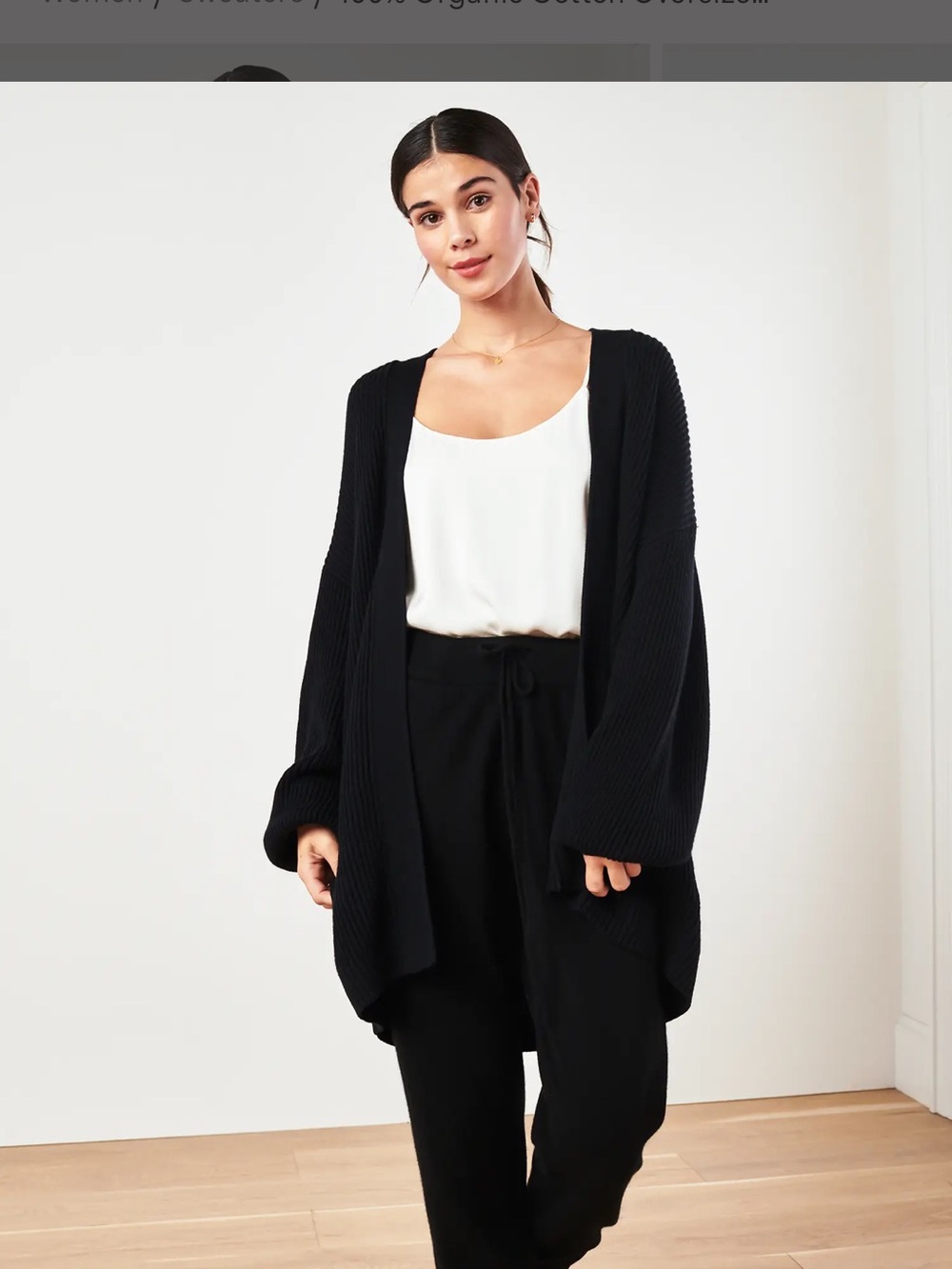 Quince Black 100% Organic Cotton Open-Front Oversized Ribbed Cardigan